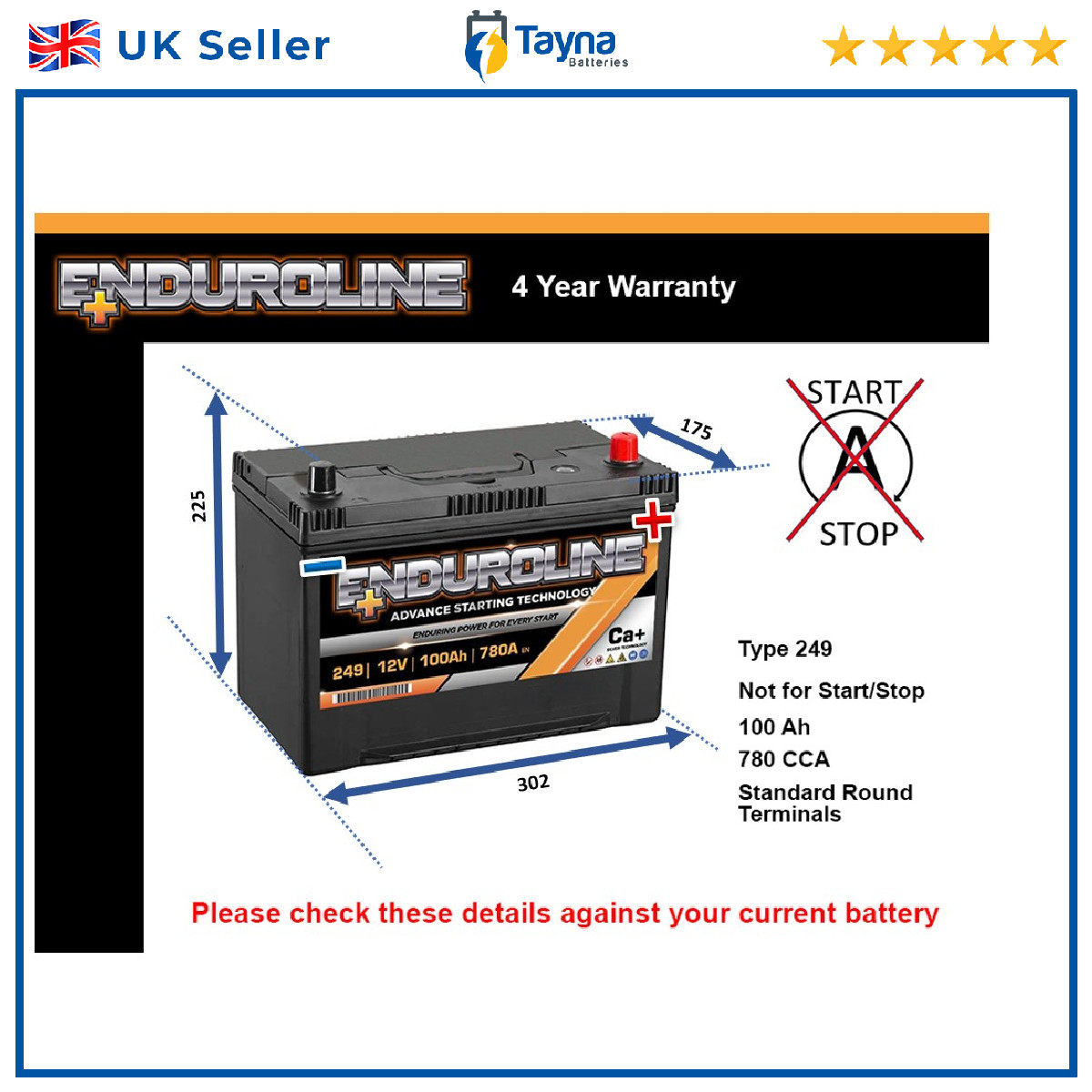 Battery fits TOYOTA AURIS PREVIA AVENSIS VERSO SUPRA COROLLA VERSO 249