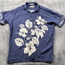 Vintage 90s Campia Moda Hawaiian Rayon Shirt Mens XL Blue Floral Beach Button Up