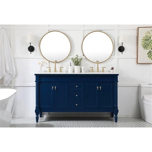 Elegant Decor Lexington 60" Solid Wood Double Bathroom Vanity in Blue - Picture 6 of 8
