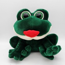 Vintage Russ Smooches Kissing Frog Plush Stuffed Animal 10" Red Lips Green Eyes