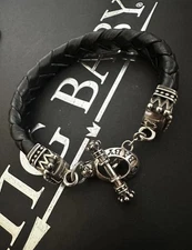 King Baby Studio Leather Braid With Crowns Bracelet Size 8.75