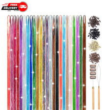 24 Colors 48 Inch Glitter Hair Tinsel Extensions Hair Kit Set