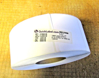 Quicklabel 3'' x 3'' x 1600 Labels, White Matte Roll Inkjet Labels, 3'' Core, Blank