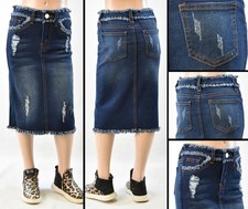 Little Girls Stretch Denim Skirt Calf length dark 5pocket RK-77919 size 8/10
