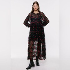 Zara Oversized Voluminous Embroidered Midi Dress Floral Slip not included L
