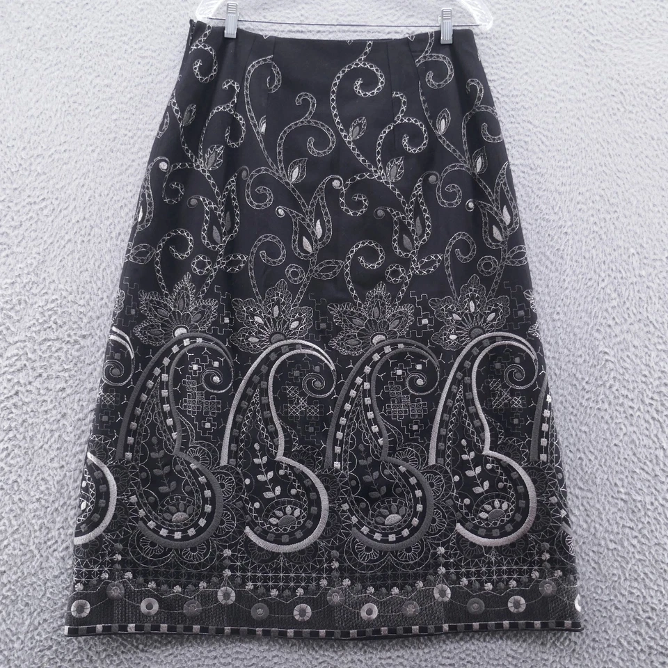 Talbots Womens Wool Blend A-Line Maxi Skirt 12 Black Embroidered Paisley - Image 2 of 4