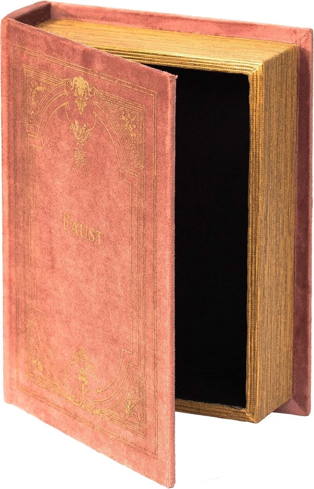 Antique Brown Book Box - Stackable Wooden Trinket Storage with Fabric Lining - Image 3 of 4