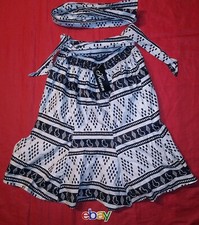 Womens African Black White Print Maxi Skirt W Matching Headwrap ONE SZ FITS MOST