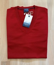 NEW OLYMP fine knit V neck jumper M red merino virgin wool casual modern fit