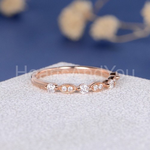 1.2ct Round Cut Moissanite Stacking Half Eternity Wed Band 14k Rose Gold Plated - Picture 5 of 9