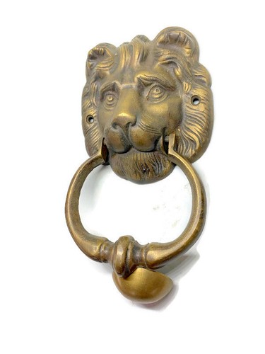 LION head heavy front Door Knocker SOLID BRASS vintage antique style house - Picture 3 of 3