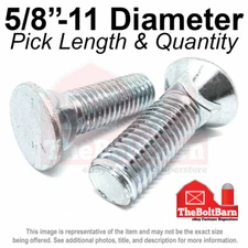 5/8"-11 #3 Flat Round Head Grade 5 Plow Bolts Zinc COARSE (Pick Length & Qty)