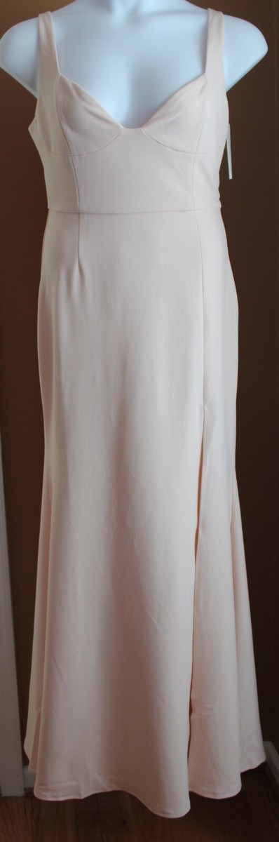 TOBI Ivory Champagne Long Evening Prom Formal Dress High Slit L | eBay