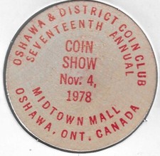 1978, Oshawa & District Coin Club Show, Oshawa, Ontario, Canada Wooden Nickel