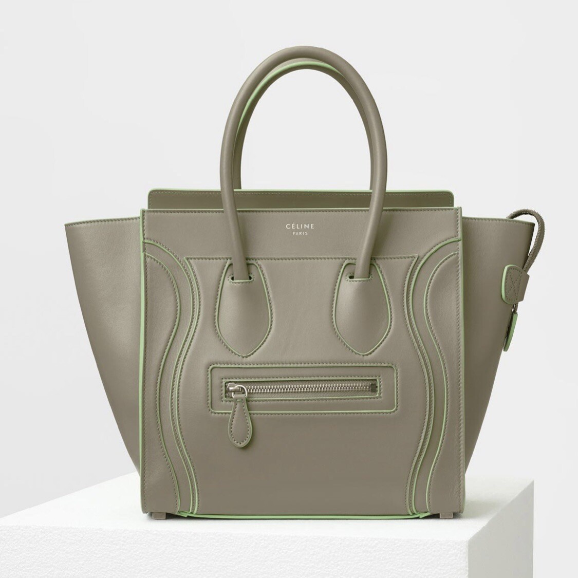 Authentic Celine Micro Debossed Calfskin Leather Luggage Tote Bag