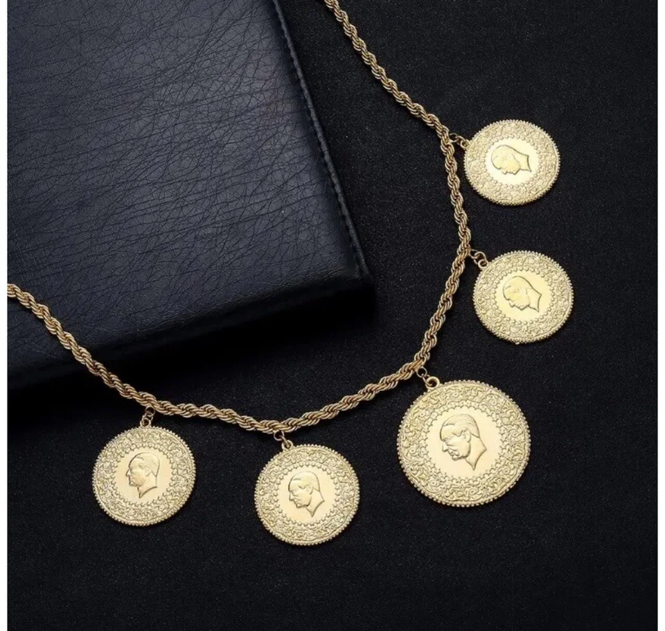 🌸Ceyrek Kolye Tüm Altin Kaplama Münzen Kette Vergoldet Atatürk Münzen Neu🌸 - Bild 3 von 4