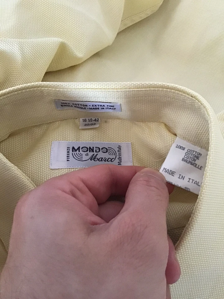 Camisa de vestir Mondo Di Marco para hombre 16,5-34/35 amarilla texturizada, 100 % algodón, Italia Foto 3 de 3