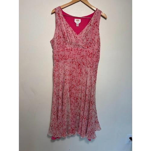Talbots Dress Women's size 18 Pink Floral 100% Silk Empire Waist Midi Romantic - Picture 2 of 4