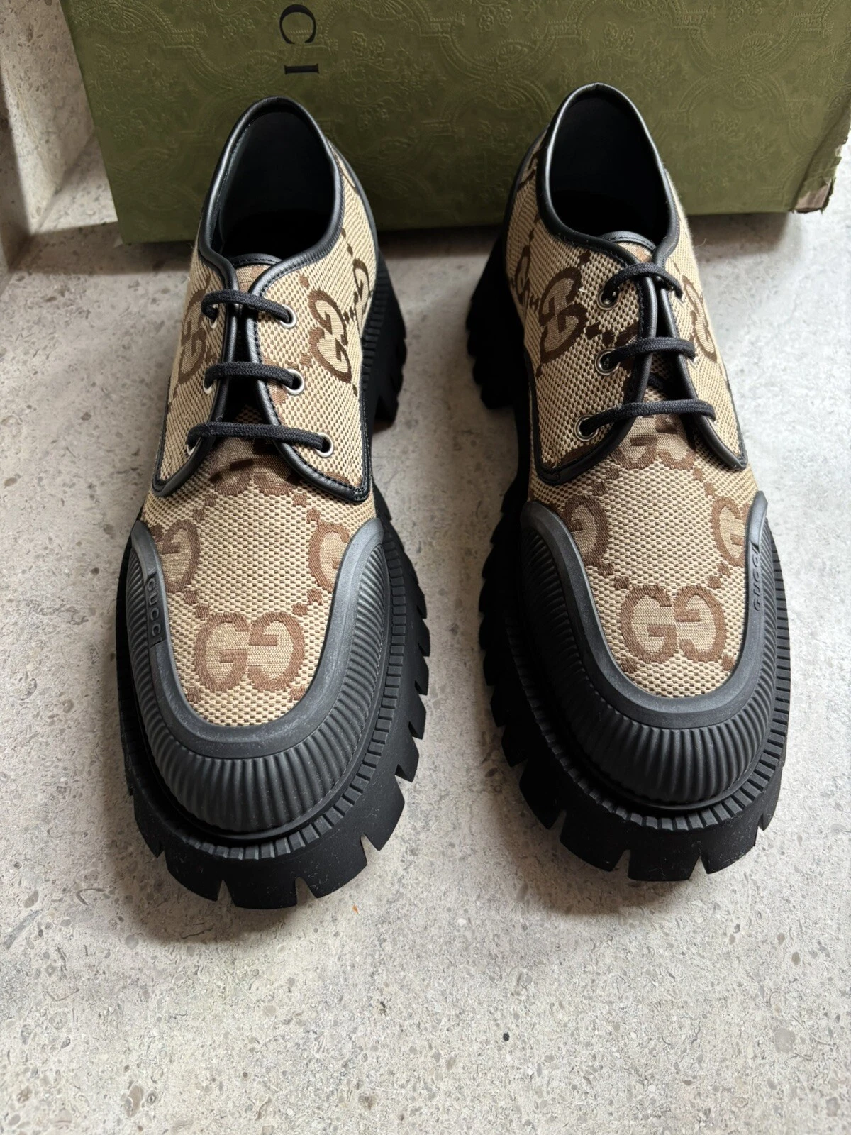 Mocassins Gucci Maxi GG en toile lambrissée gros mocassins chaussures US 11,5 neufs dans leur boîte