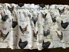 Country, Farmhouse Rooster Valance, Leghorn, Silver Sussex, Whites Fizzle 