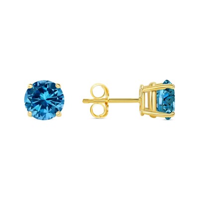 2 kt runde blaue VS Lab Grown Diamant 14 K Gelbgold Ohrringe Ohrstecker Push Back