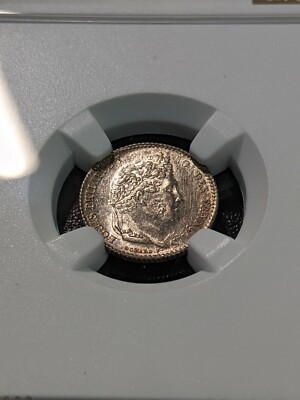 1845 B MS64 France Silver 1/4 Franc KM 740.2 only 2 Graded Higher