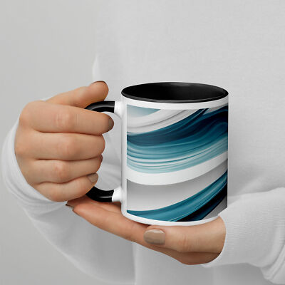 New 11oz Coffee Mug Ceramic Color Inside Ocean Blue Dishwasher & Microwave Safe