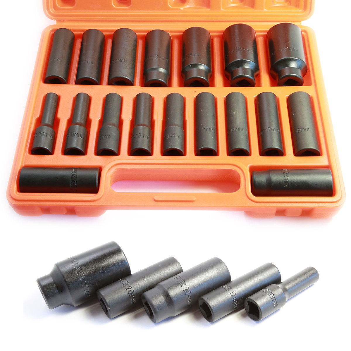 SET 18 BUSSOLE BOCCOLE ESAGONALI PER PISTOLA AVVITATORE DA 1/2'' DA 10 A 32MM