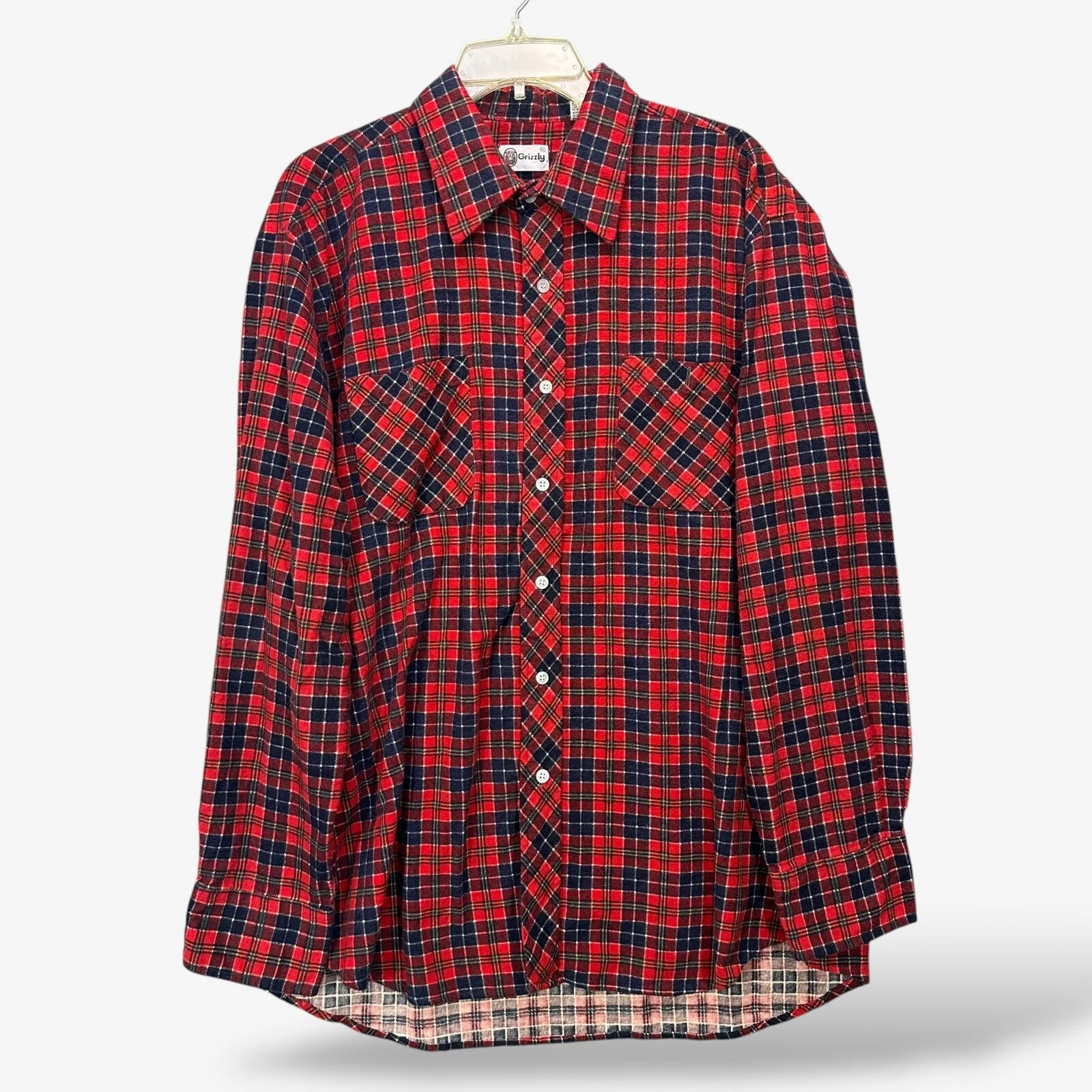 VTG Grizzly Flannel Shirt Mens Size XL 80s 90s Red Plaid Thick Outdoor Workwear