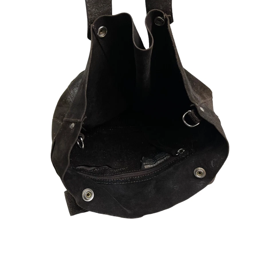 Gianni Chiarini Bolso Cubo Cartera Cuero Gamuza Interior Cremallera Bolsillo Metálico Marrón Foto 3 de 4