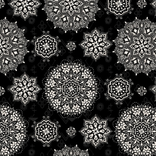 Wilmington Paisley Place by Dina June 15703 991 Black Mandalas Cotton - Picture 1 of 1