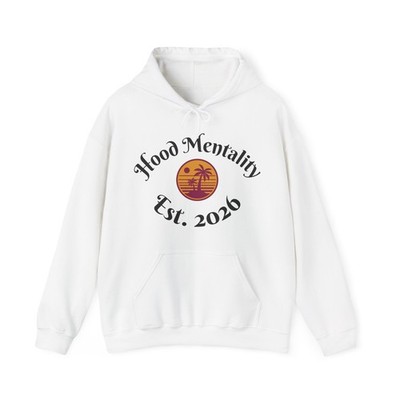 Hood Mentality Est. 2020 Hoodie | Palm Tree Sunset Graphic