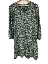 Madewell Mini Dress Button Front Babydoll Long Sleeve Forest Leaves Boho L Green
