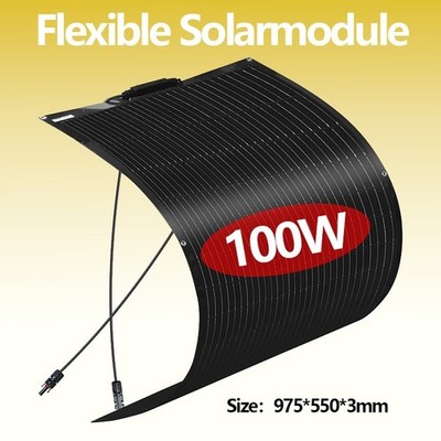 100W 12v Solarpanel Flexibles Mono Solarmodul für Wohnmobile Boote   Schwarz