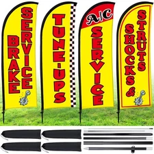 Buryeah 4 Pack Auto Repair Shop Feather Flag Kit with Flagpole Ground Stake P...