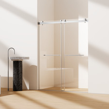 56-60Wx76H Double Sliding Shower Door, 10mm Glass,Reversible,Brushed Nickel