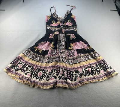 ANGIE Floral A-Line Dress Black Pink S Rayon NWT