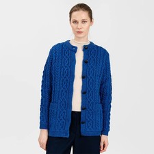 SAOL Aran Cardigan Sweater Women's 100 Merino Wool Cable Knitted Jacket