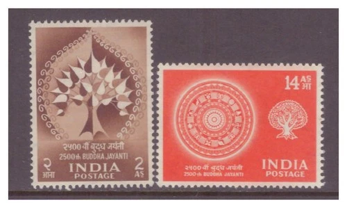 India 1956 Buddha Jayanti pair MM/MH SG372-373