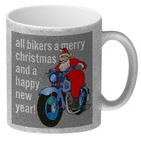 Weihnachten Biker Glitzer-Kaffeebecher Mit Weihnachtsmann Auf Motorrad In Grau