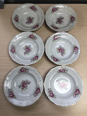 Wawel WAV11, Floral Sprays, Embossed Scrolls: Rim Soup Bowls, 8 1/4'' SEE NOTES