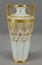 Antique Dresden Red Jeweled & Raised Gold Neoclassical Style 5 3/4 Inch Vase