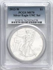 2013 W BURNISHED SILVER EAGLE W MINT MARK FROM ANNUAL DOLLAR COIN SET PCGS MS70