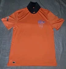 Lacoste Mens Shirt Sz S Orange Miami Open Tennis Ultra Dry Short Sleeve Big Logo