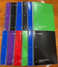 Staples 1-Subject Notebook, 8"x10.5", College Ruled, 70 Sheets, 12 PK, ASSORTED