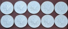 Lot of 10 - 1oz  Silver Canadian Maple Leaf Coins Beautiful Fine 9999 Year 2012 
