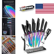 Rainbow Titanium Coated Knife Set 16 Pieces Ergonomic Handles for Kitchen