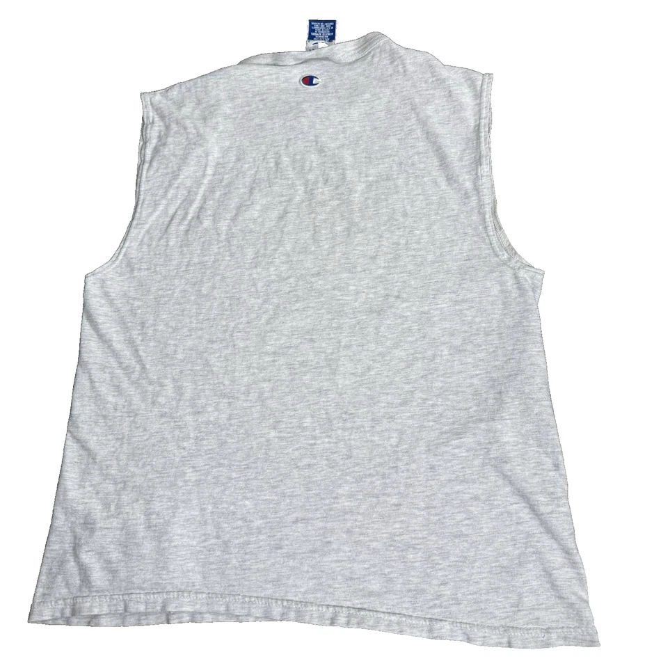 VTG Champion Muscle Tee M Gray 90s Sleeveless Athletic Shirt Chest Logo Patch - Image 2 of 4