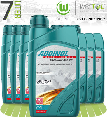 7 x 1 Liter Addinol Premium 020 FE 0W-20 für viele VW Audi Seat 508 00 / 509 00