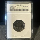 1960 Canada Quarter 25 Cents 25C Old ANACS Soapbox Holder MS 65 PL Nice Coin